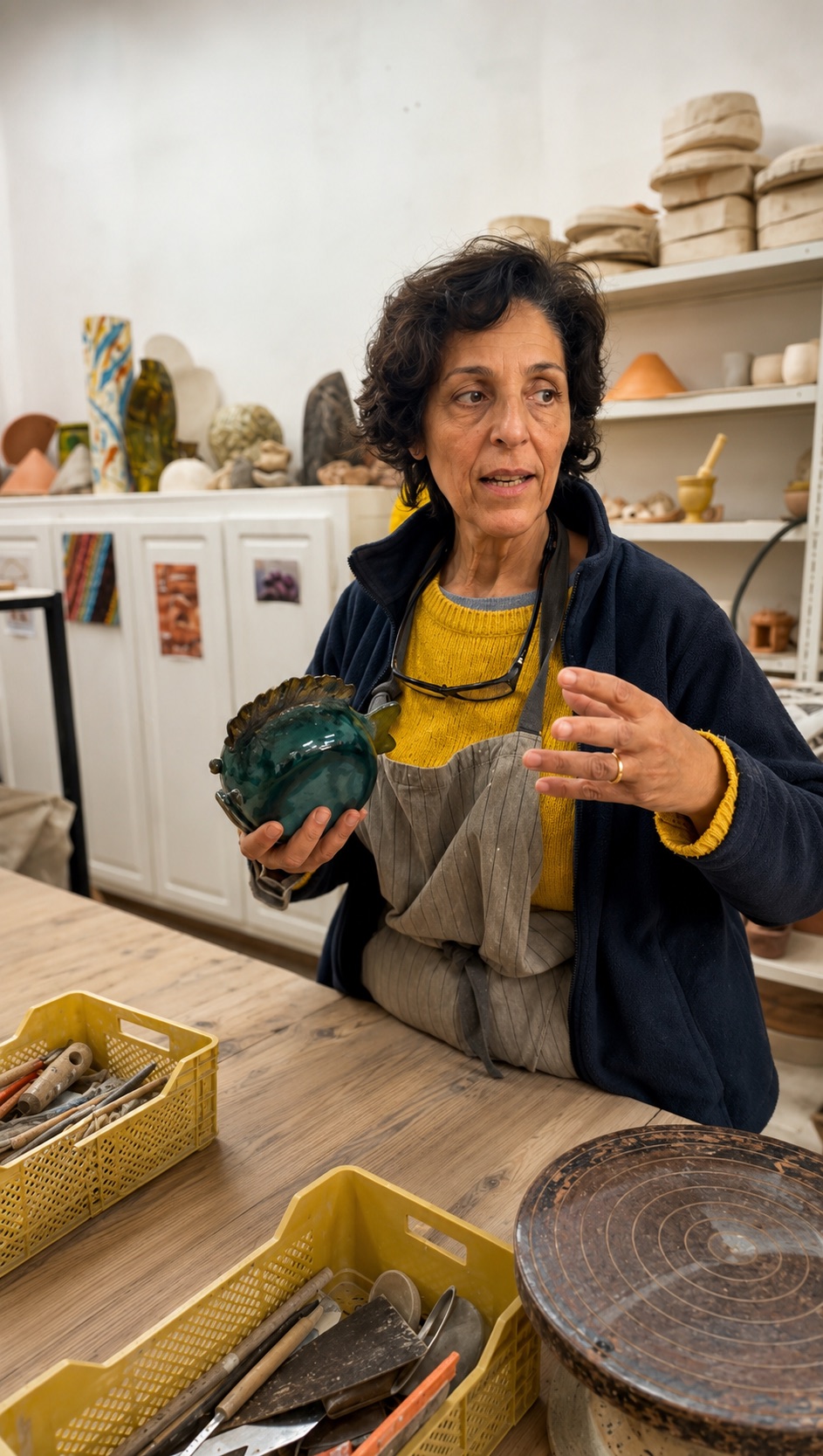 Samia, the ceramicist, in her pottery studio